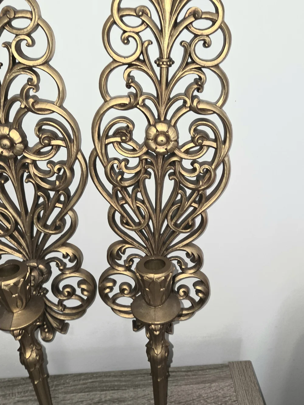 Set of 2 VTG Burwood Products Syroco Gold Hollywood Regency Wall Candle Sconces. - Picture 3 of 13
